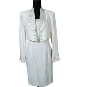 LWD Bachelorette Set Ivory Mini Dress Bolero Jacket 6 Vintage Courthouse Wedding